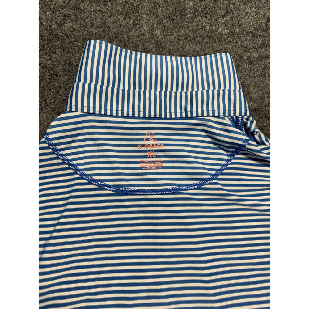 Rhoback Men's XL Polo Shirt Blue White Striped Short Sleeve Golf PP0025 - Picture 4 of 6